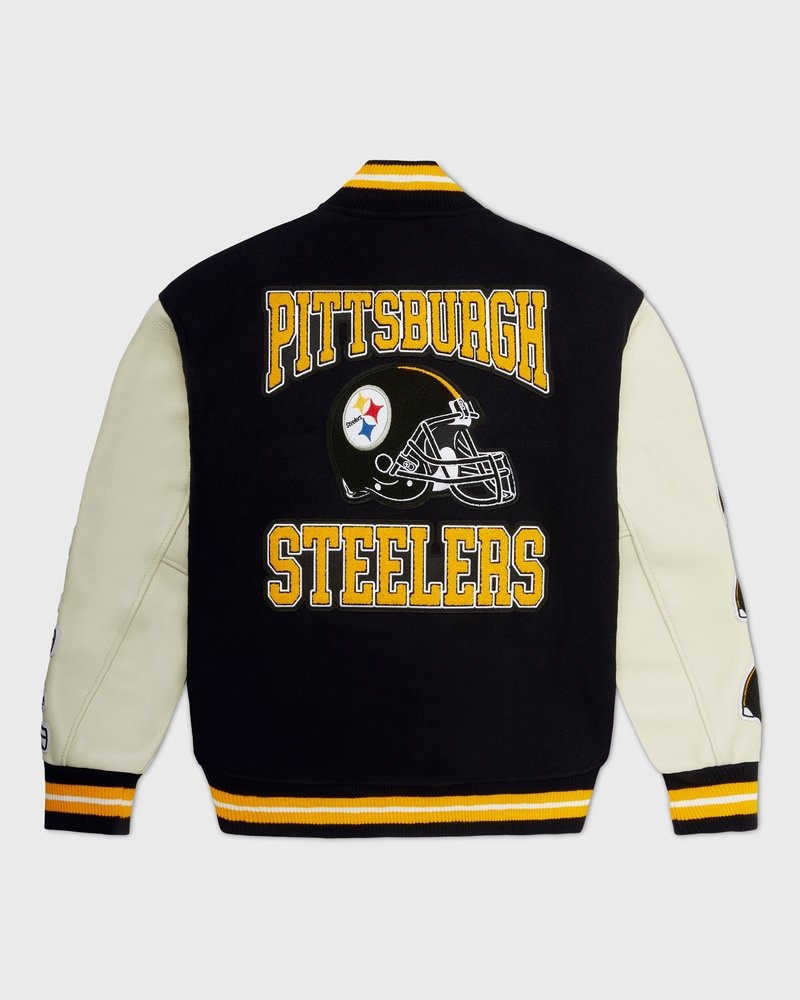 giacca da lavoro ovo nfl pittsburgh steelers varsity jacket nera di october