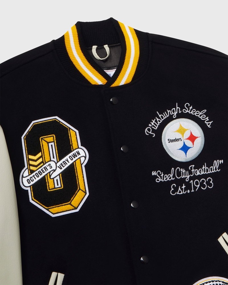 giacca da lavoro ovo nfl pittsburgh steelers varsity jacket nera di october