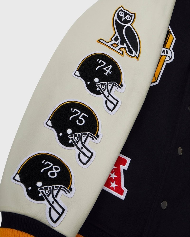 giacca da lavoro ovo nfl pittsburgh steelers varsity jacket nera di october