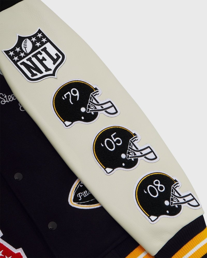 giacca da lavoro ovo nfl pittsburgh steelers varsity jacket nera di october