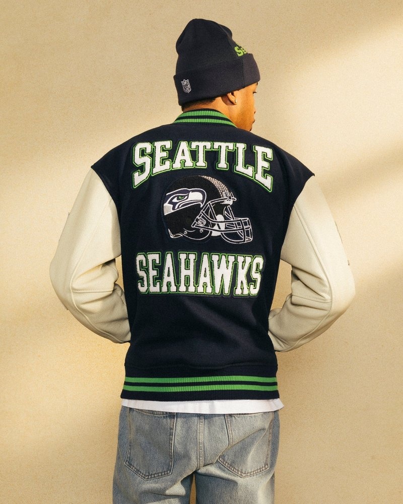 giacca da baseball ovo nfl seattle seahawks varsity jacket blu di october