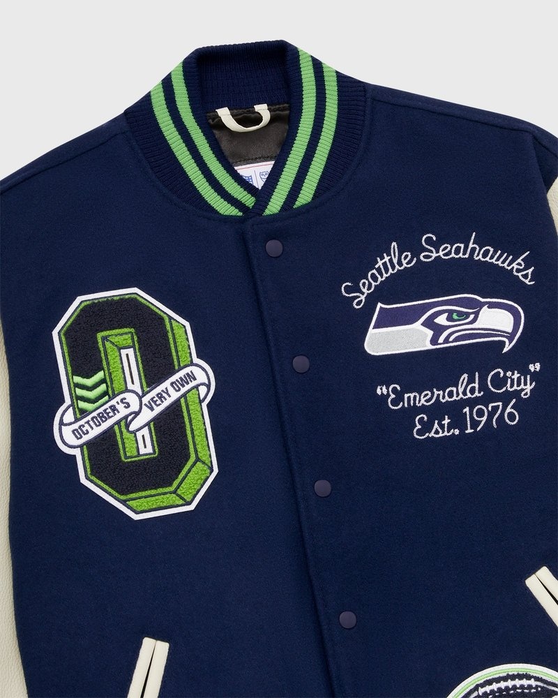 giacca da baseball ovo nfl seattle seahawks varsity jacket blu di october