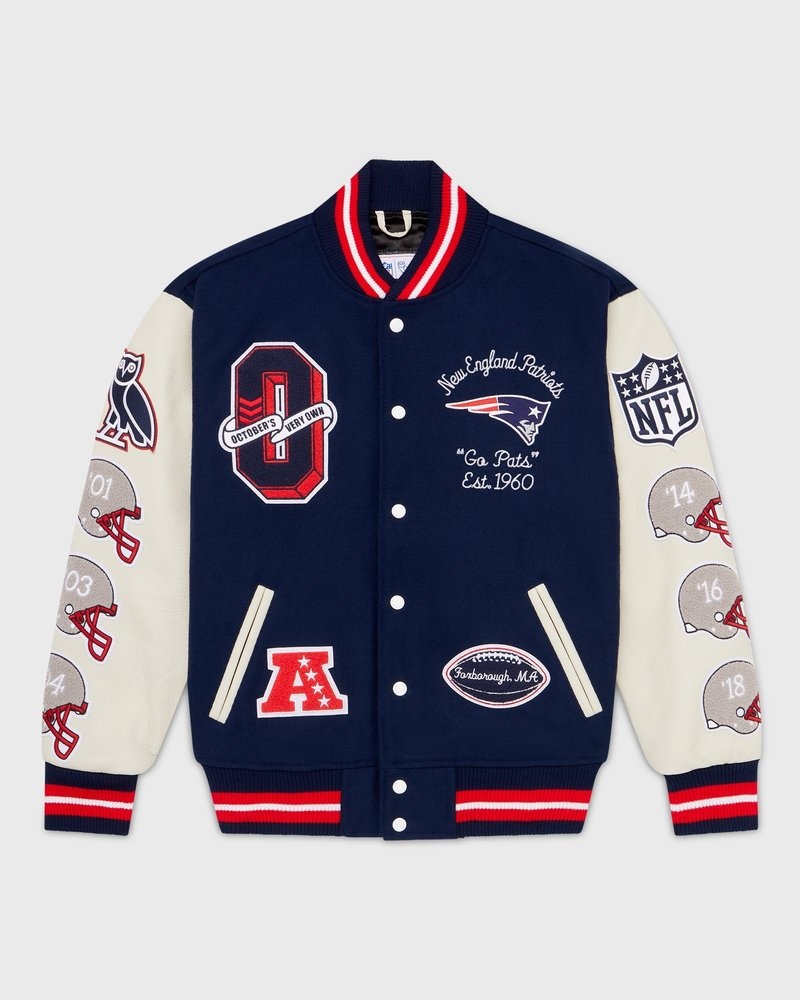 giacca da baseball ovo nfl new england patriots varsity jacket blu di october