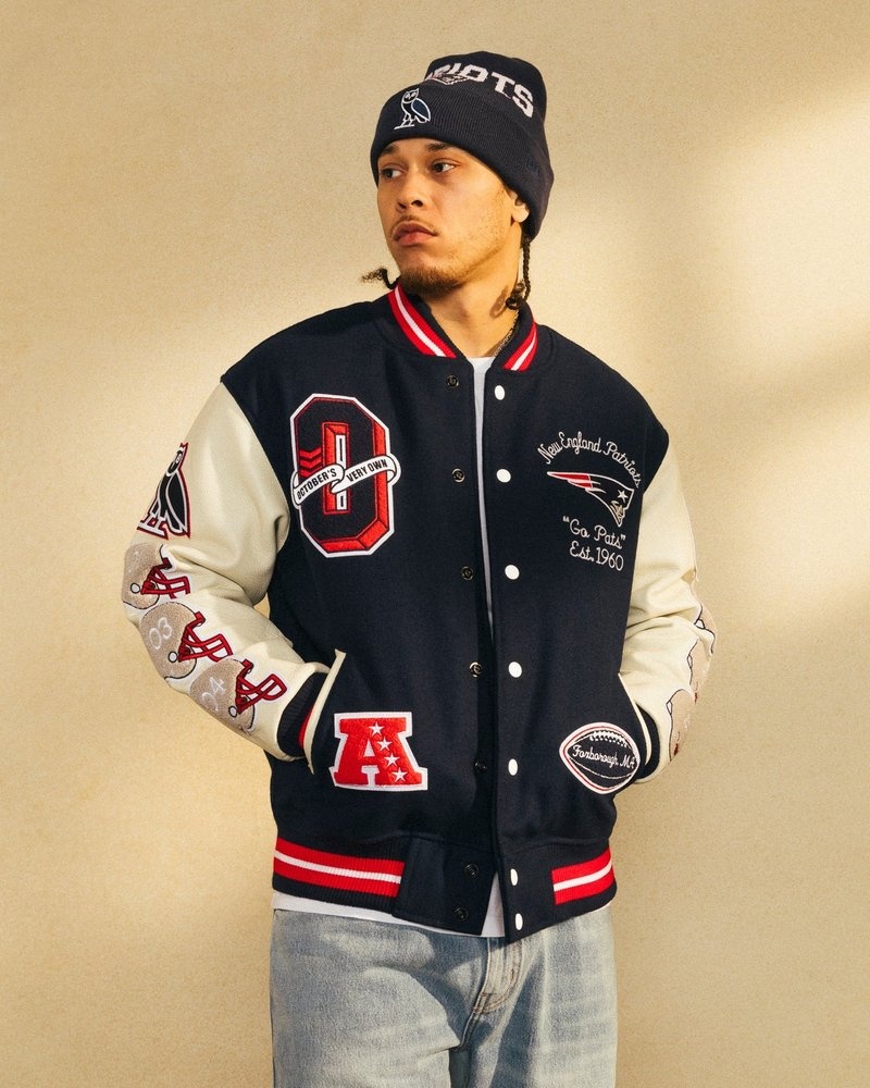 giacca da baseball ovo nfl new england patriots varsity jacket blu di october