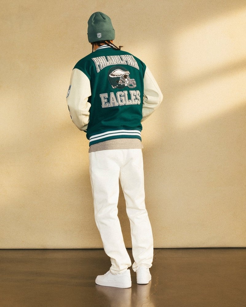 giacca da baseball ovo nfl philadelphia eagles varsity jacket green di october