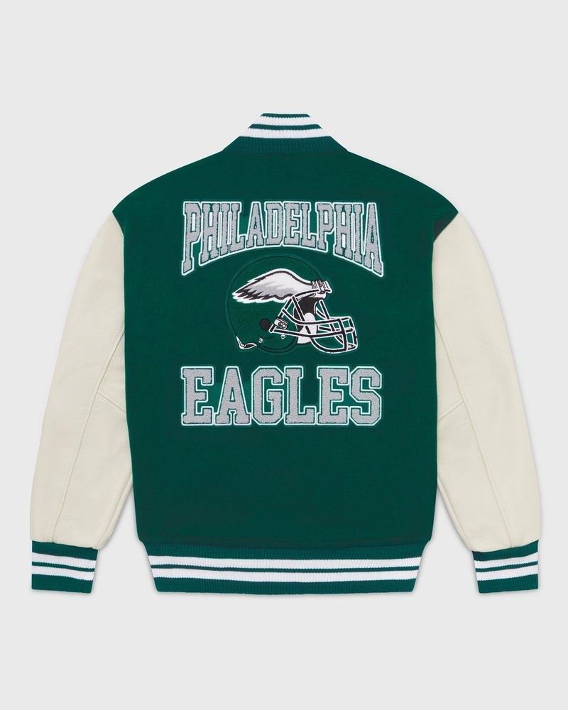 giacca da baseball ovo nfl philadelphia eagles varsity jacket green di october