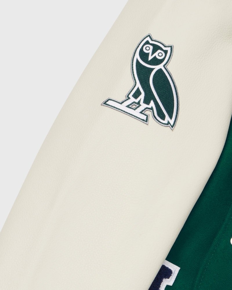 giacca da baseball ovo nfl philadelphia eagles varsity jacket green di october
