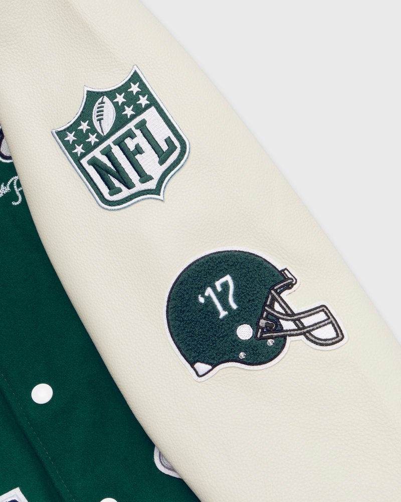 giacca da baseball ovo nfl philadelphia eagles varsity jacket green di october