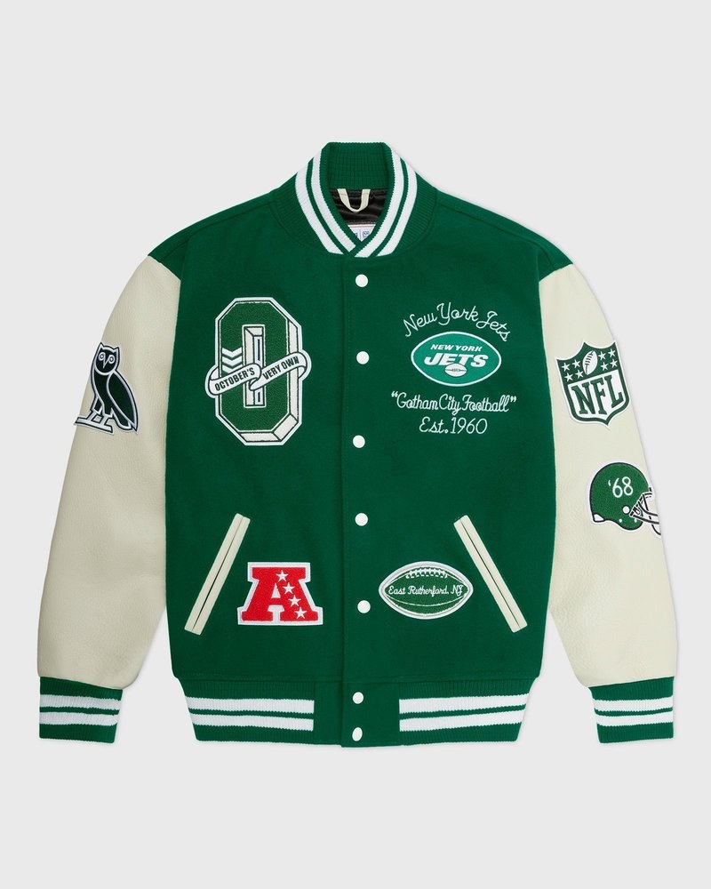 giacca da baseball ovo nfl new york jets varsity jacket di ottobre verde