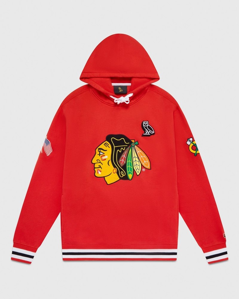 felpa con cappuccio rossa ovo chicago blackhawks di ottobre