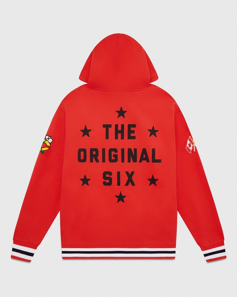 felpa con cappuccio rossa ovo chicago blackhawks di ottobre