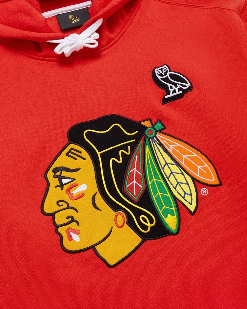 felpa con cappuccio rossa ovo chicago blackhawks di ottobre