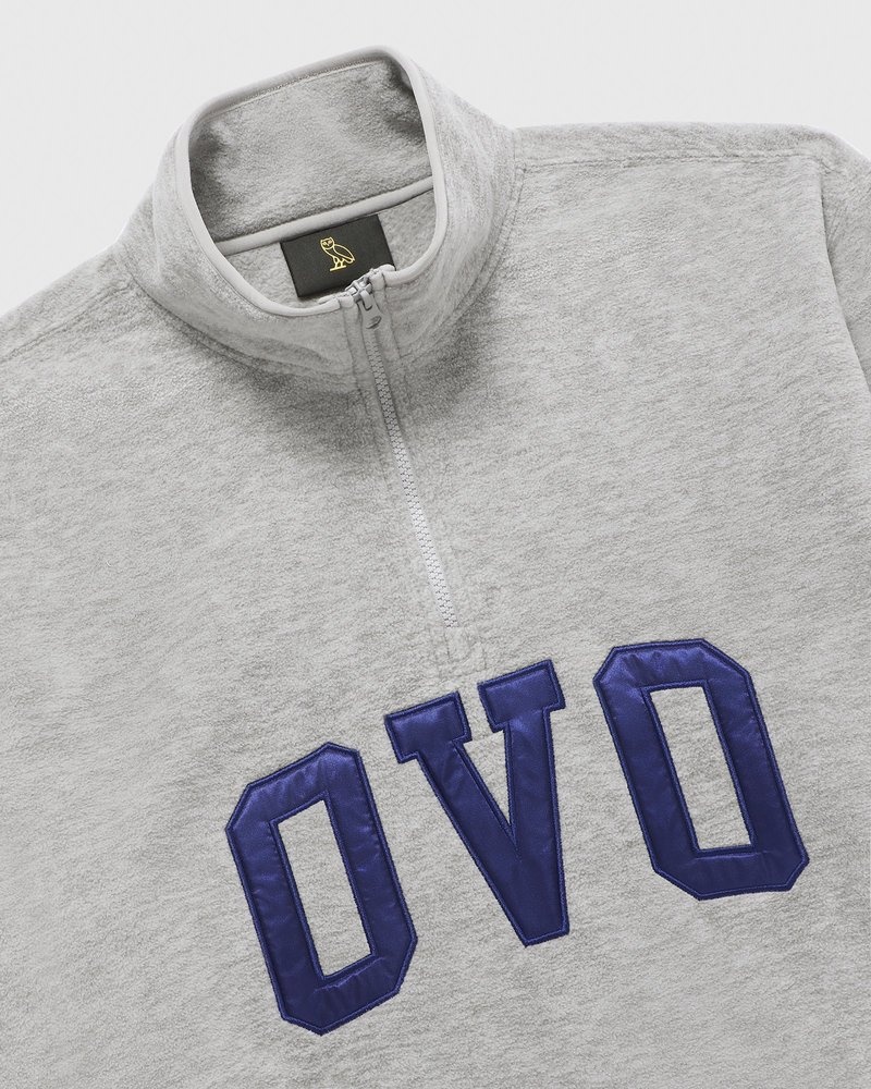 maglioni felpa con collo alto e zip a un quarto con logo ad arco ovo di octobers very own grigia