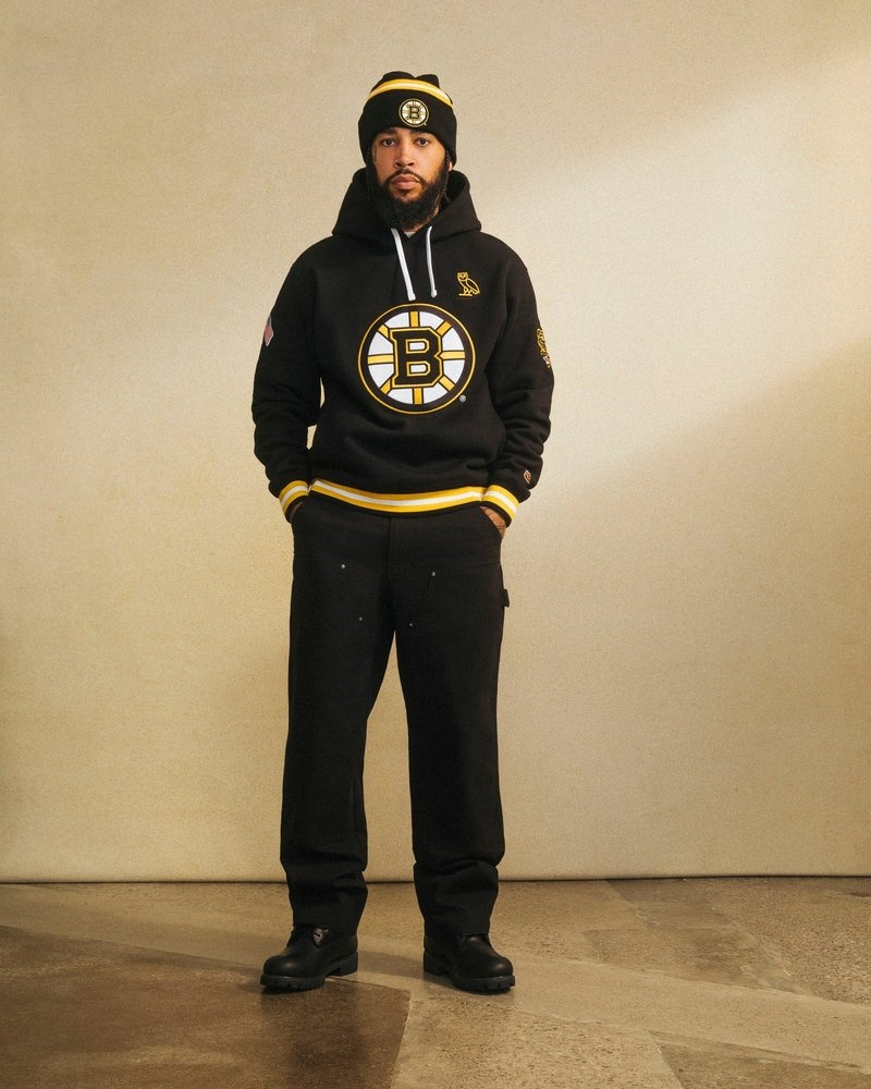 felpa con cappuccio nera ovo boston bruins di october