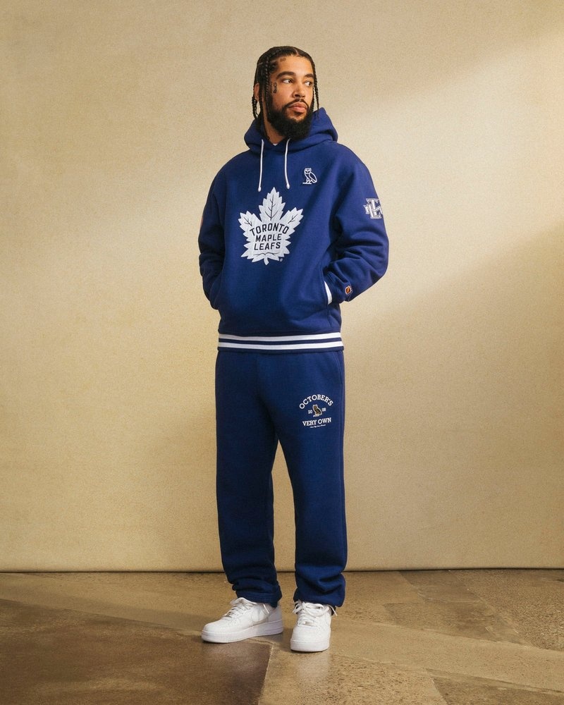 felpa con cappuccio blu ovo toronto maple leafs di ottobre