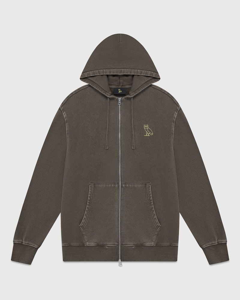 maglioni octobers very own ovo muskoka garment dyed felpa con cappuccio e zip intera marrone