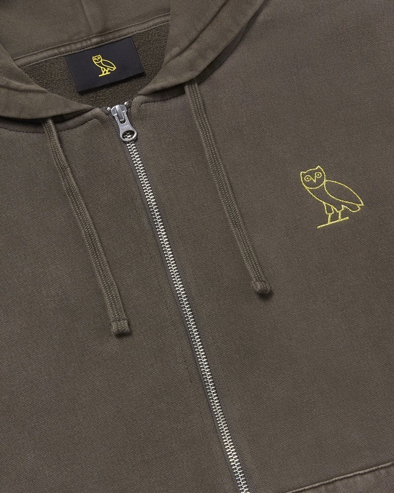 maglioni octobers very own ovo muskoka garment dyed felpa con cappuccio e zip intera marrone