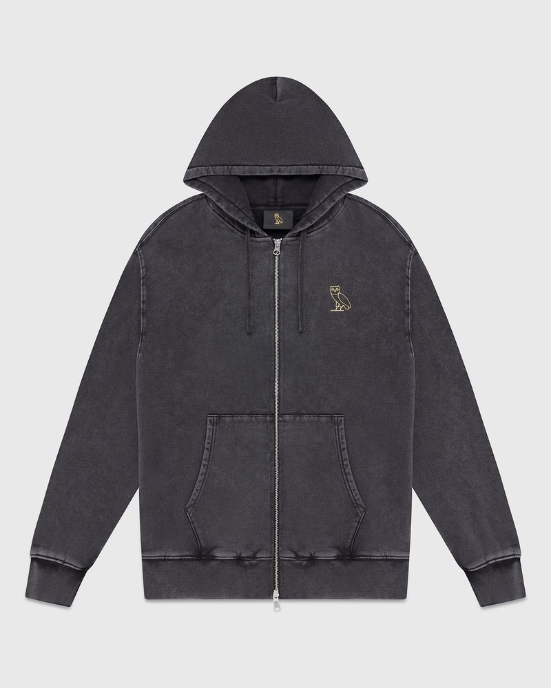 felpa con cappuccio e zip intera nera ovo muskoka garment dyed di octobers very own