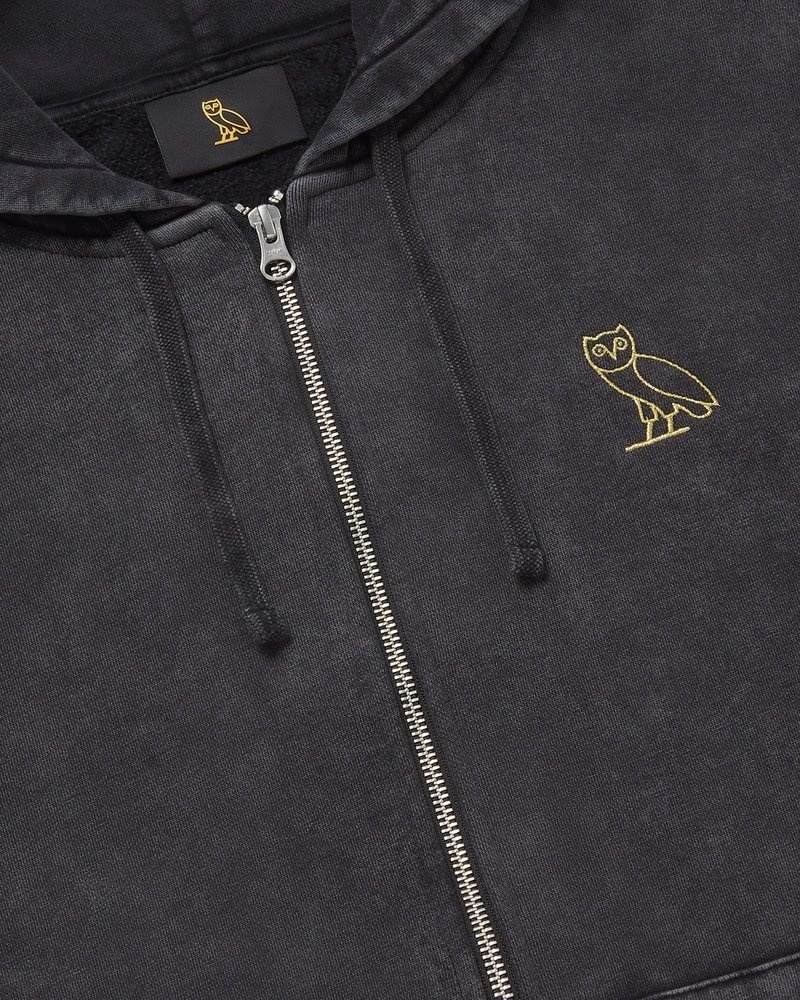 felpa con cappuccio e zip intera nera ovo muskoka garment dyed di octobers very own
