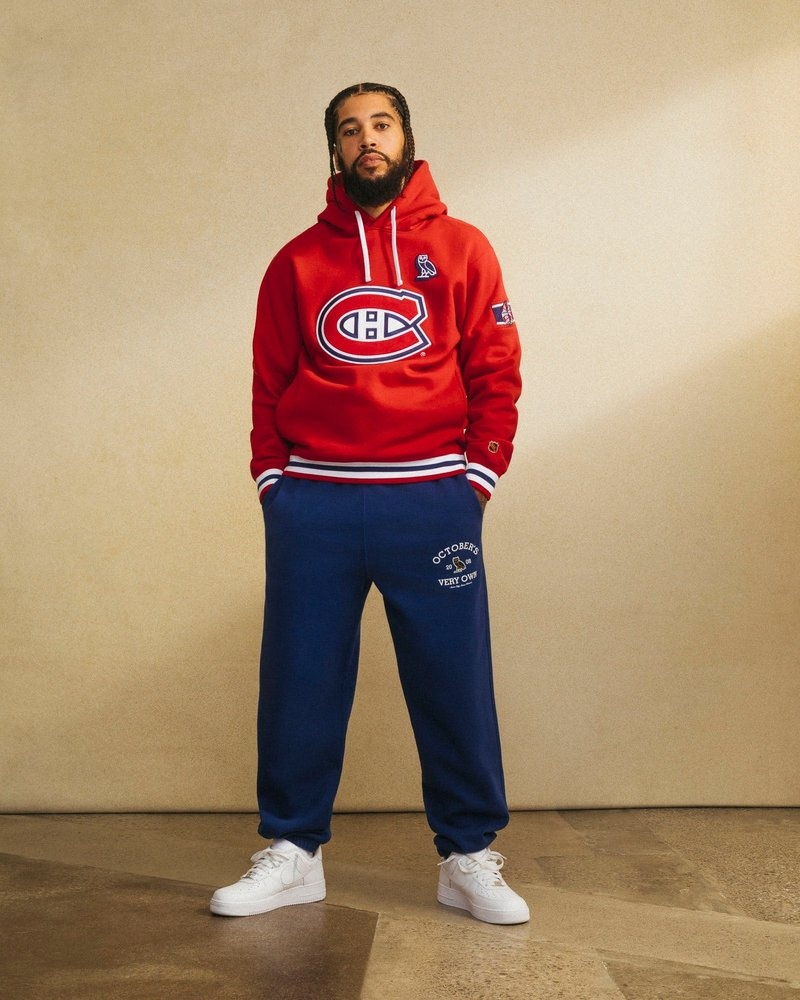 felpa con cappuccio rossa ovo montreal canadiens di ottobre