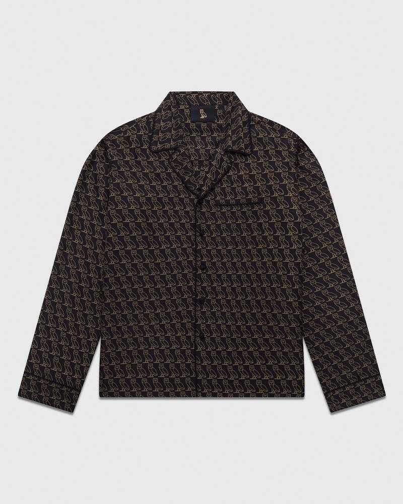tops octobers very own ovo camicia da pigiama in seta nera