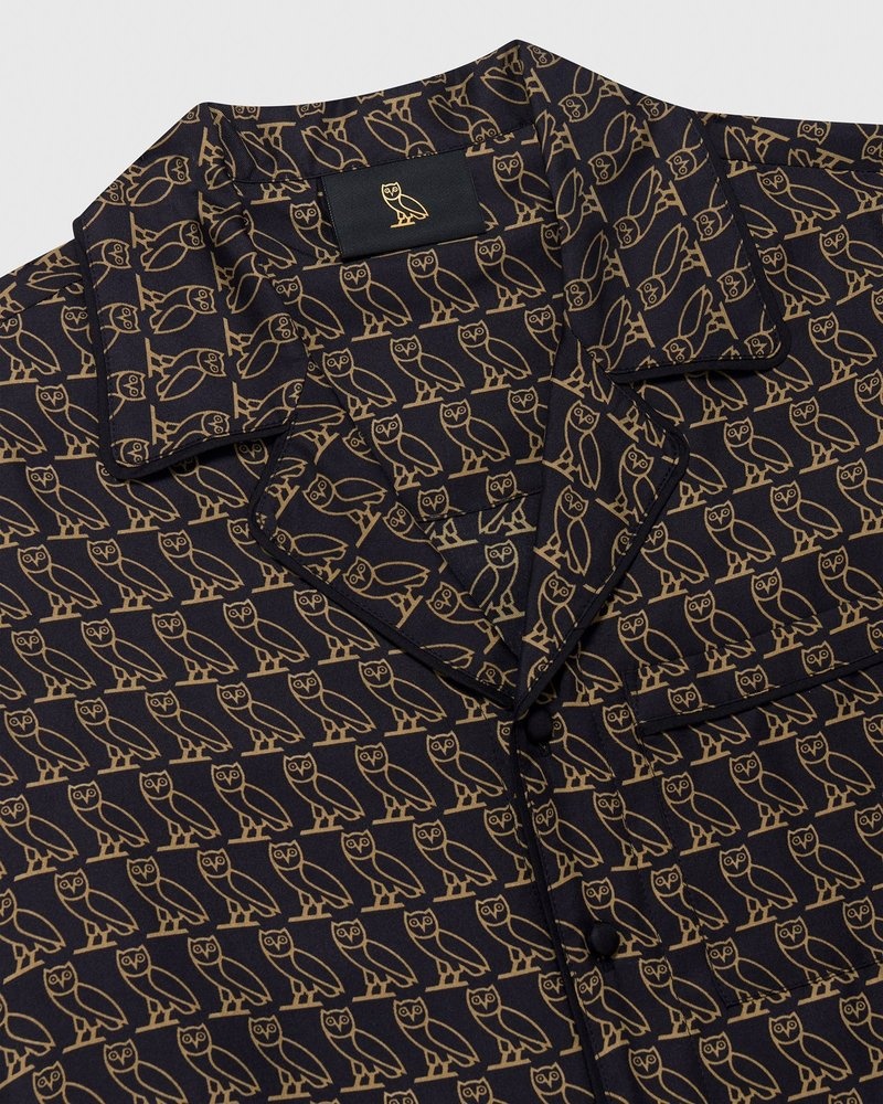 tops octobers very own ovo camicia da pigiama in seta nera